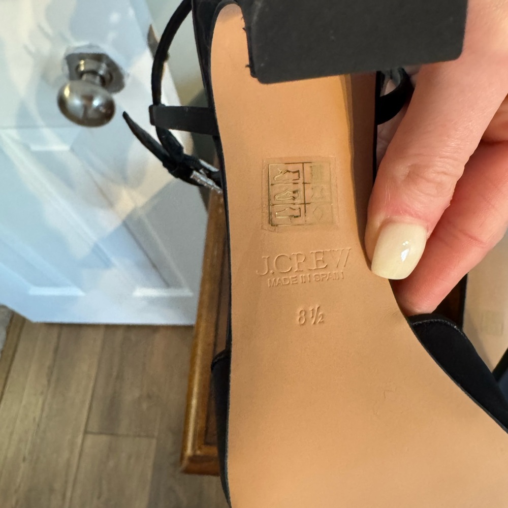 J. Crew Black Satin Pumps with Pearl T-Strap - Picture 8 of 8